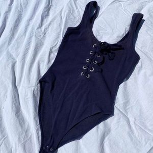 Lace Up Navy Bodysuit